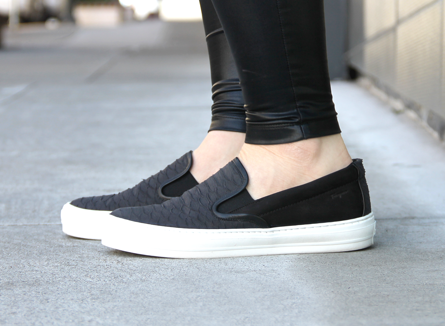 Salvatore Ferragamo slip on sneakers featured by popular San Francisco fashion blogger, Just Add Glam