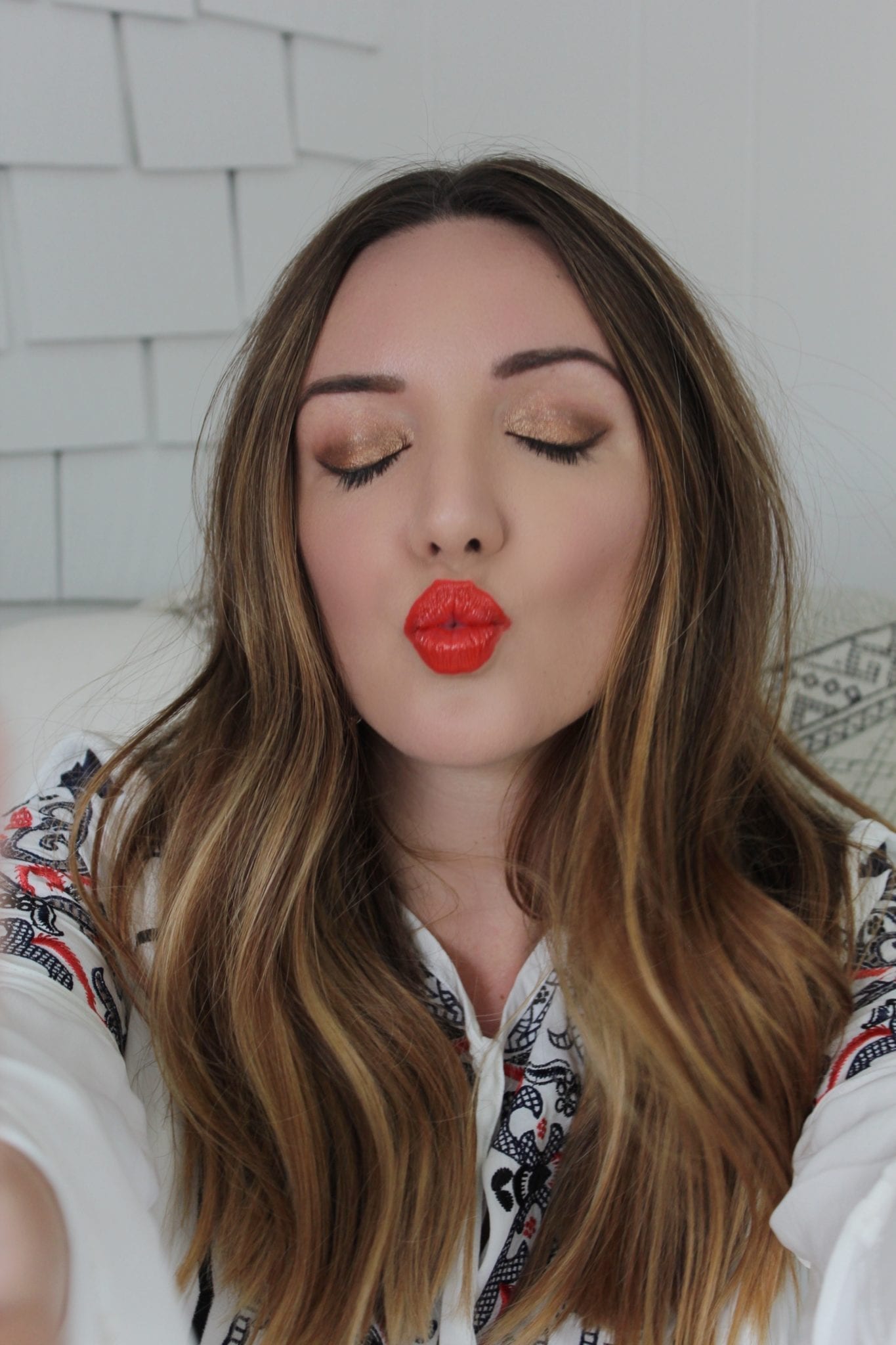 Ulta Beauty | Golden eyes makeup and coral lip tutorial featured by top San Francisco beauty blog, Just Add Glam