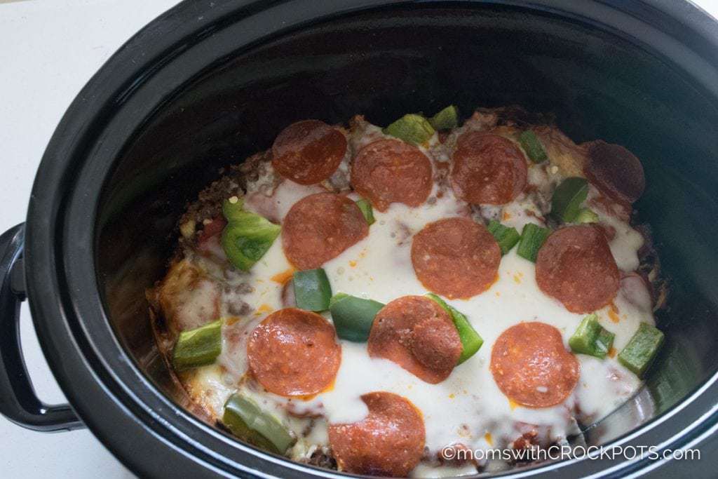 Crockpot-Crustless-Pizza-just-add-glam | HEALTHY KETO CROCKPOT RECIPES TO EASE YOU INTO THE NEW YEAR by popular San Francisco life and style blog, Just Add Glam: image of crockpot crustless pizza.