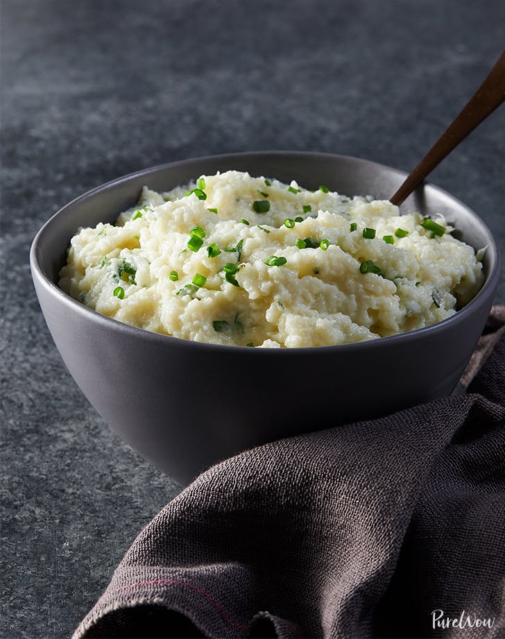 Slow_Cooker_Garlic_Herb_Mashed_Cauliflower_Recipe_Just_Add_Glam | HEALTHY KETO CROCKPOT RECIPES TO EASE YOU INTO THE NEW YEAR by popular San Francisco life and style blog, Just Add Glam: image of slow cooker garlic herb mashed cauliflower.