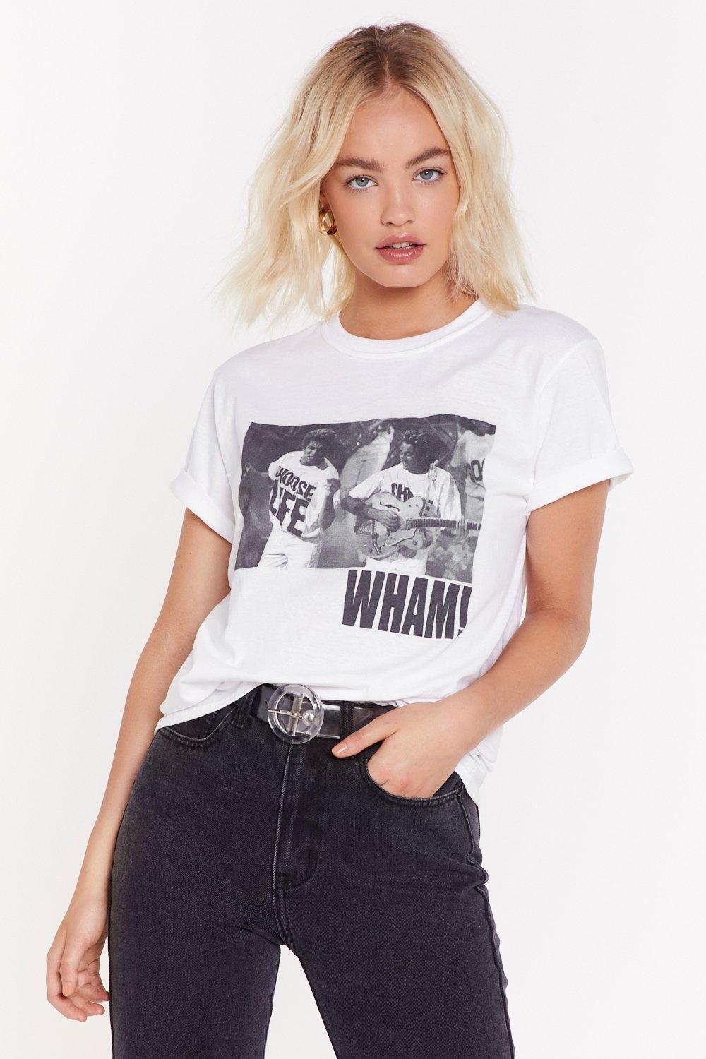 white-wham-graphic-band-tee-just-add-glam | 30 BEST VINTAGE BAND TEES by popular San Francisco life and style blog, Just Add Glam: image of a vintage WHAM tee. 