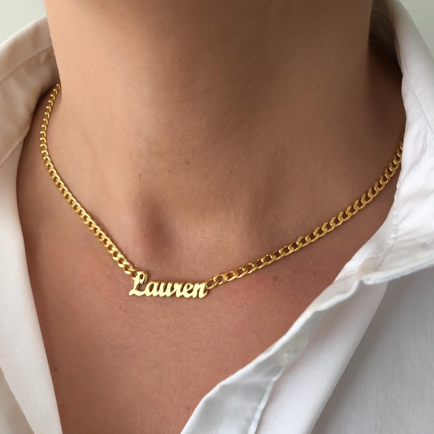 Initial Jewelry by popular San Francisco fashion blog, Just Add Glam: image of a chain name necklace.